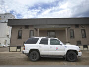 The Port of Vancouver's &quot;Bakken mobile&quot; parked in front of their Williston, North Dakota office on Friday, August 1, 2014.