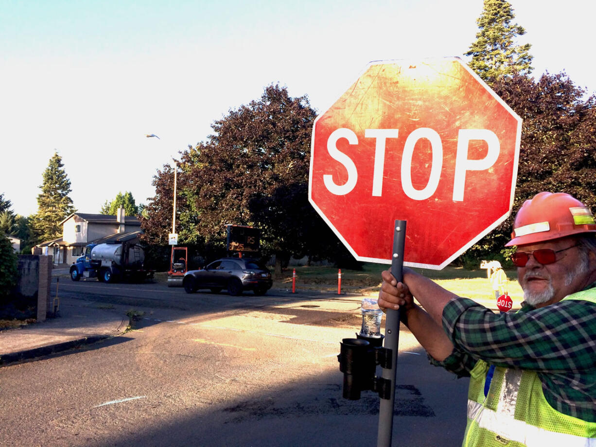 Road construction began this morning on Northwest Second Avenue near H.B. Fuller Park in Salmon Creek.