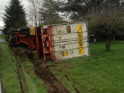 A tractor trailer crashed and rolled on South 65th Avenue near Interstate 5 in Ridgefield Wednesday morning.