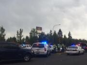 Police respond to an incident with shots fired at Northeast 99th and Highway 99 in Hazel Dell.