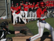 McKinley LeFore ropes a single with two outs to continue the inning for Camas against Prairie.