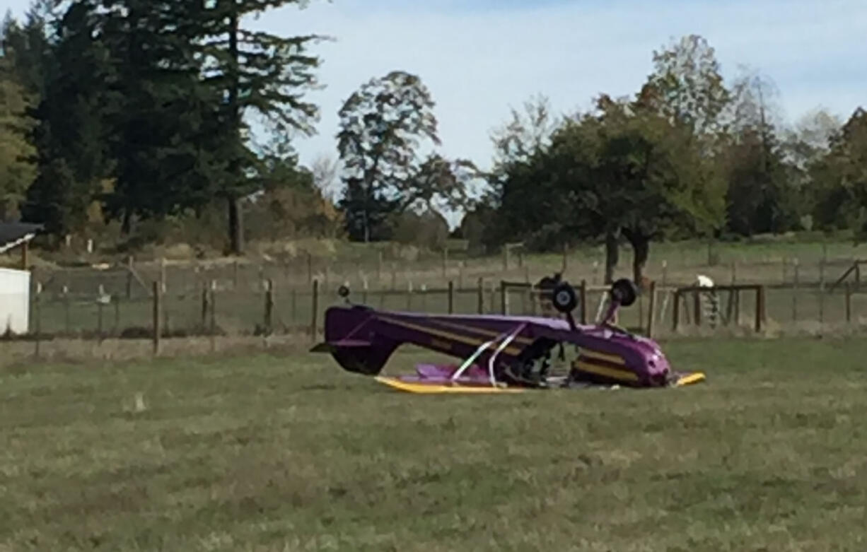 No one was hurt when this small plane flipped following a hard landing before noon Wednesday north of Battle Ground.