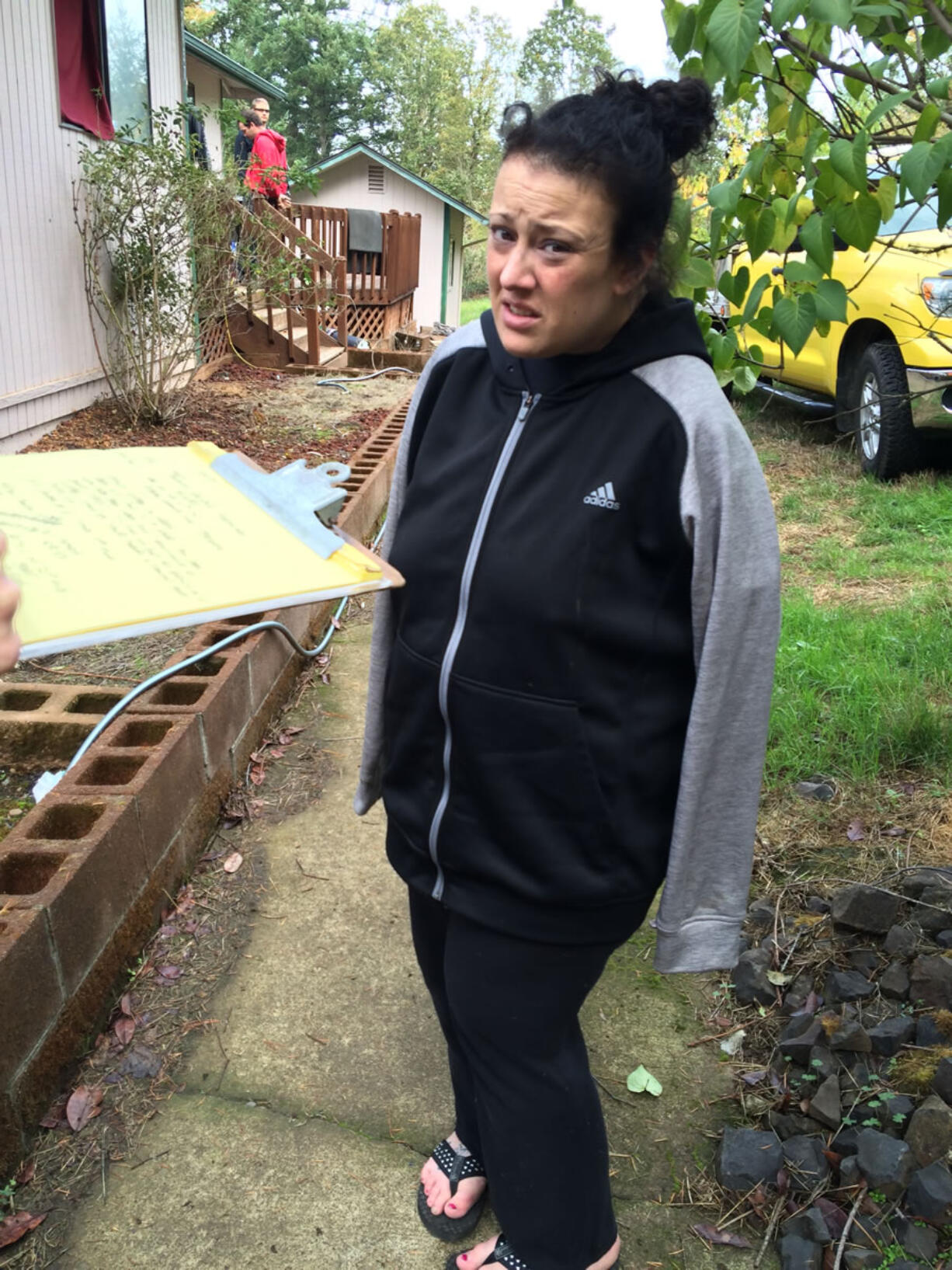 Tanya Leffler shortly after being apprehended in Salem, Ore., by law enforcement and bail bondsmen.