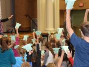 Lake Shore: Author and illustrator Tom Angleberger showed students at Lake Shore Elementary School how to make their own origami Yoda dolls, and talked to them about his work as a writer.