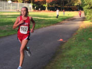 Fort Vancouver freshman Emily Phelps runs in the 3A District 4 Cross Country Championships on Thursday at Lewisville Park.