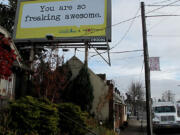 Portland: Vancouver-based The Joy Team aims to spread positive messages, including this one at North Vancouver Avenue near Alberta Street in Portland.