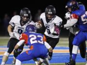 Hockinson wide receiver Kedrick Johnson (5) had six catches for a team-high 89 yards and a touchdown, and also had a sack and an interception while playing linebacker.