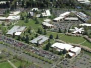 The Clark College campus in central Vancouver, as seen from the air in June 2002, has since been joined by satellite campuses in east Vancouver and Salmon Creek.