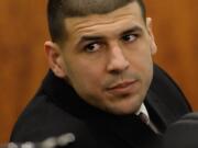 Former New England Patriots football player Aaron Hernandez attends a pretrial hearing in a murder case against him.