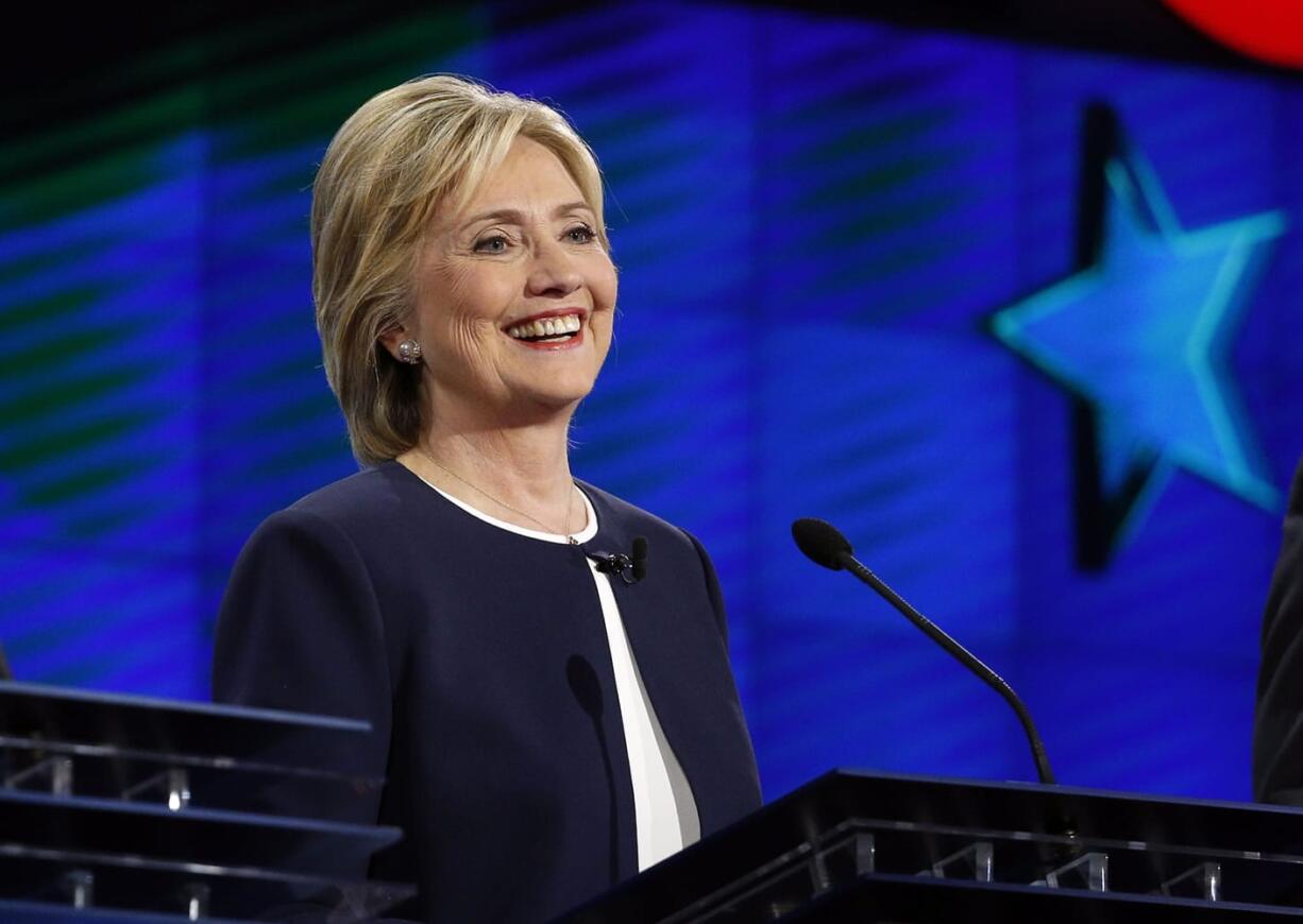 Hillary Rodham Clinton smiles during the CNN Democratic presidential debate Tuesday in Las Vegas.