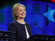 Hillary Rodham Clinton smiles during the CNN Democratic presidential debate Tuesday in Las Vegas.