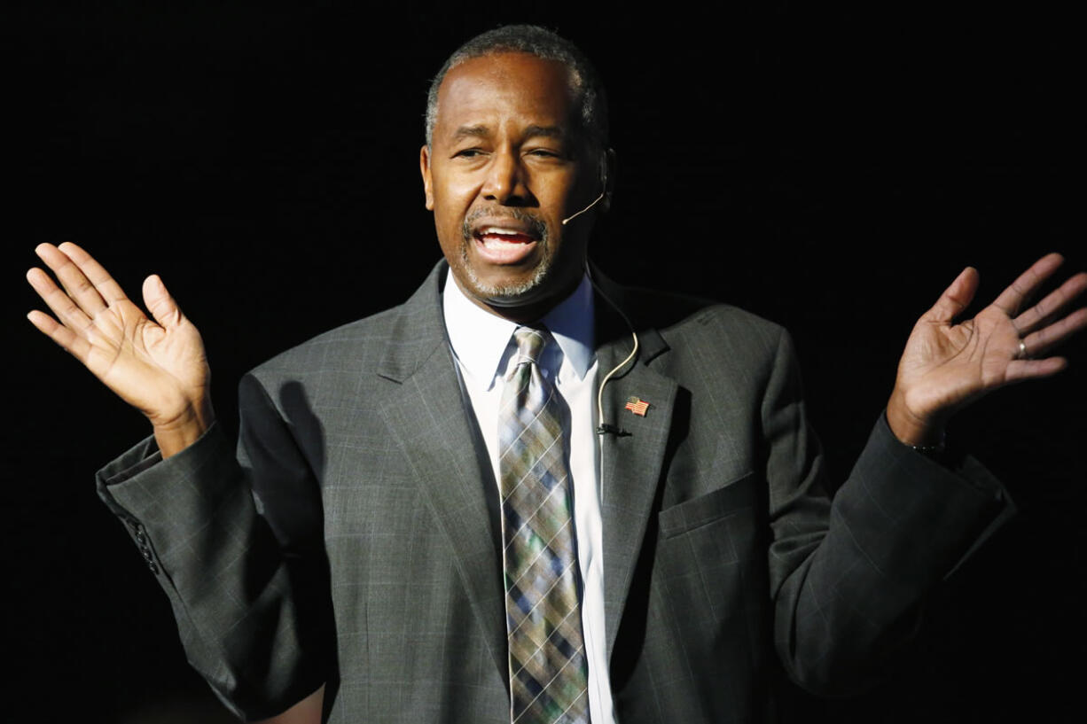 Republican presidential candidate Ben Carson speaks during a campaign stop Thursday in Lakewood, Colo.