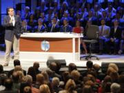 Republican presidential candidate Ted Cruz speaks to attendees Sunday during a North Texas Presidential Forum hosted by Faith &amp; Freedom Coalition and Prestonwood Baptist Church in Plano, Texas. Also addressing the forum were Jeb Bush, Ben Carson, Carly Fiorina, Mike Huckabee and Rick Santorum.