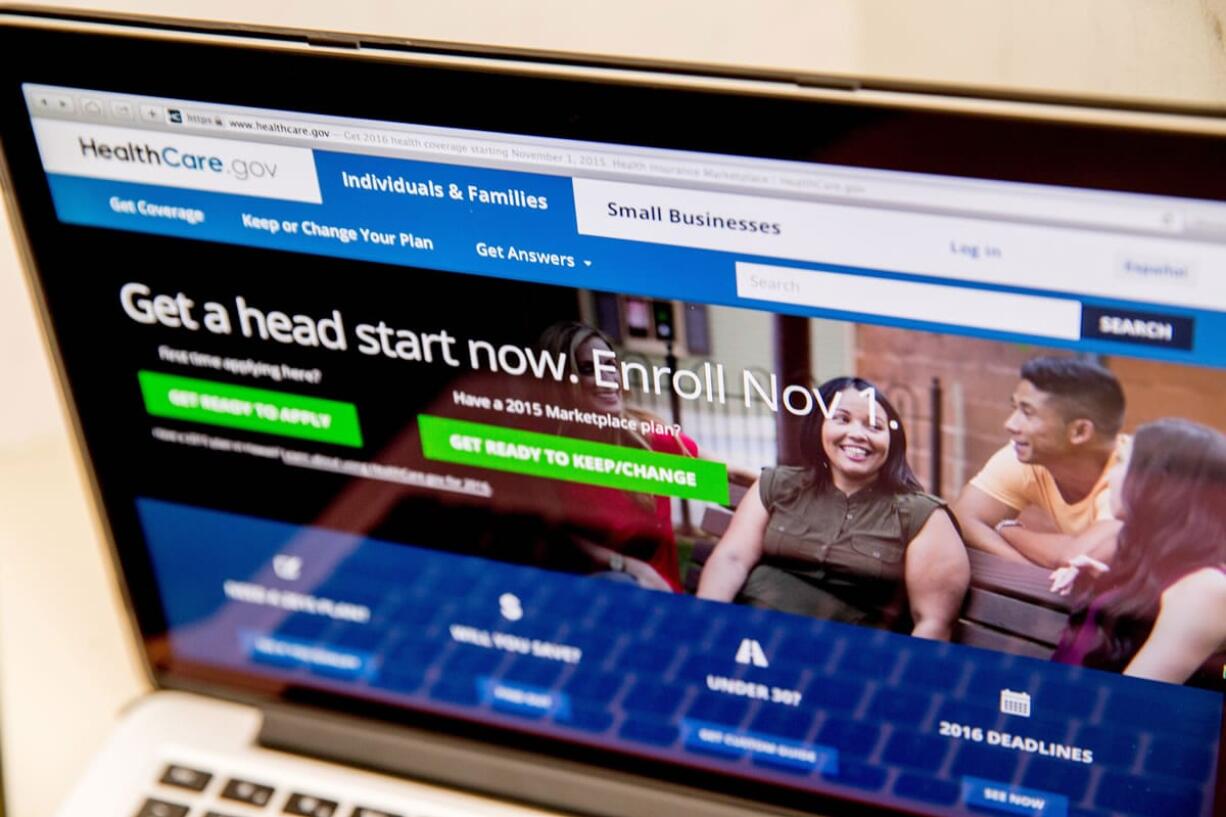 The HealthCare.gov website, where people can buy health insurance, is displayed on a laptop screen in Washington.