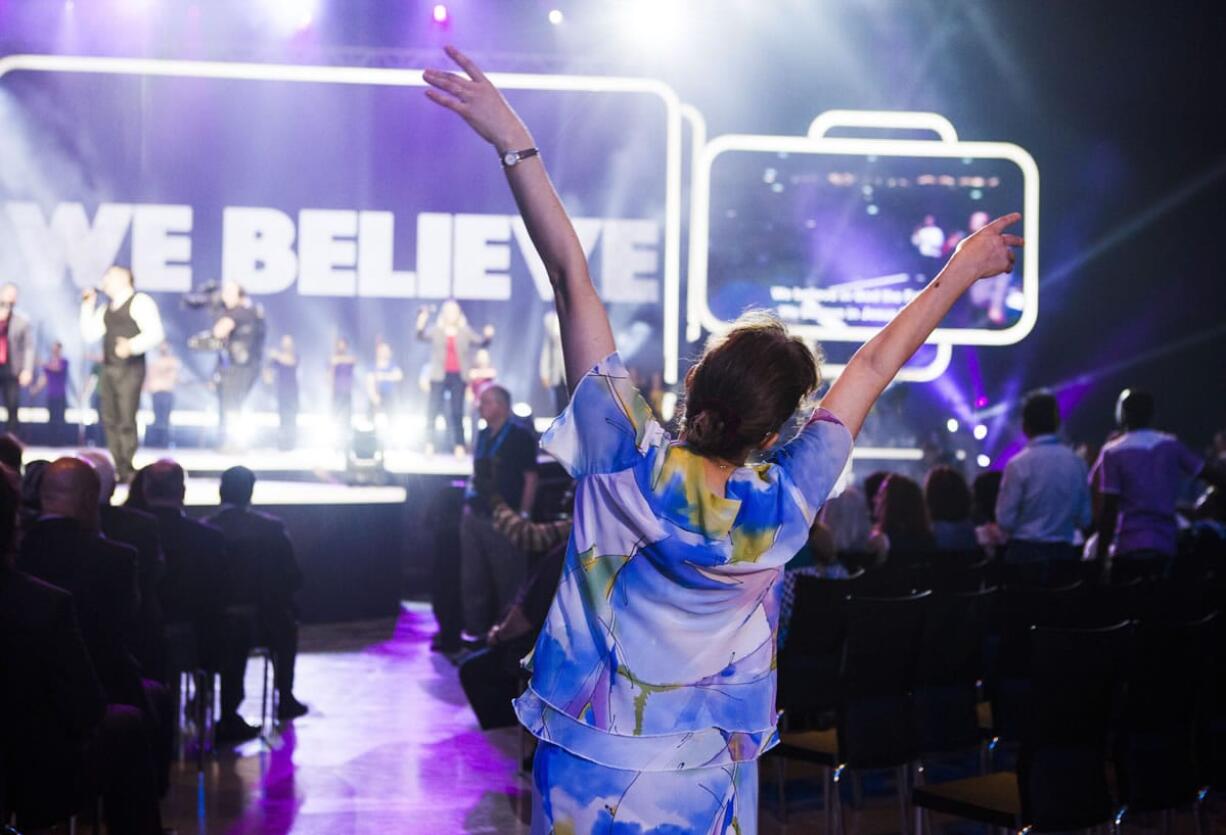 An Evangelical Christian dances during a gathering Tuesday in Jerusalem. Thousands of evangelical Christians from more than 80 countries descended upon Jerusalem this week to profess their love for the Jewish state.