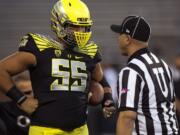 Oregon center Hroniss Grasu (55) is considered one of the top center prospects for the upcoming NFL Draft.