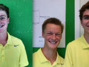 Columbia River's Nick Neathamer, left, and doubles team Owen Carlson and Nathan Crary.