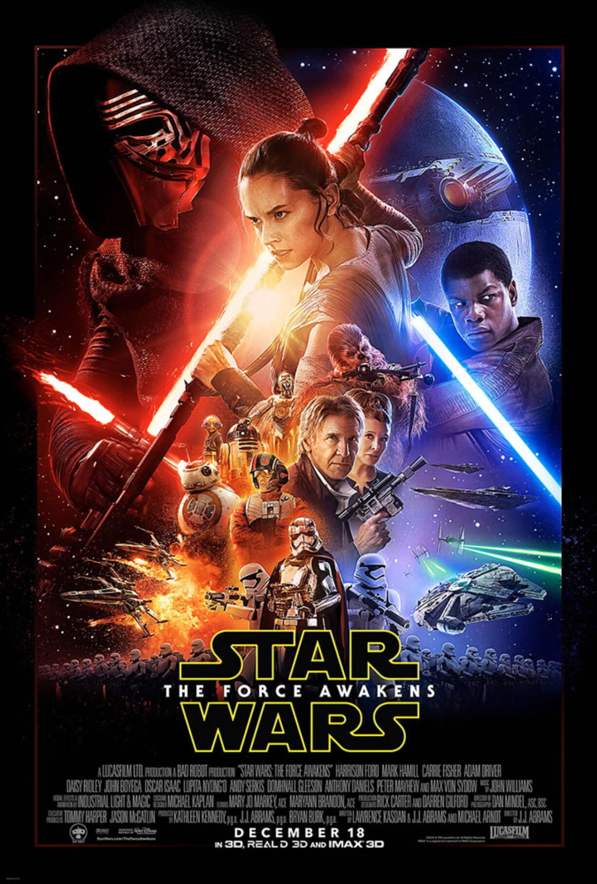 The poster for &quot;Star Wars: The Force Awakens.&quot; A trailer for the film debuted Monday during halftime of &quot;Monday Night Football.&quot; (Disney)