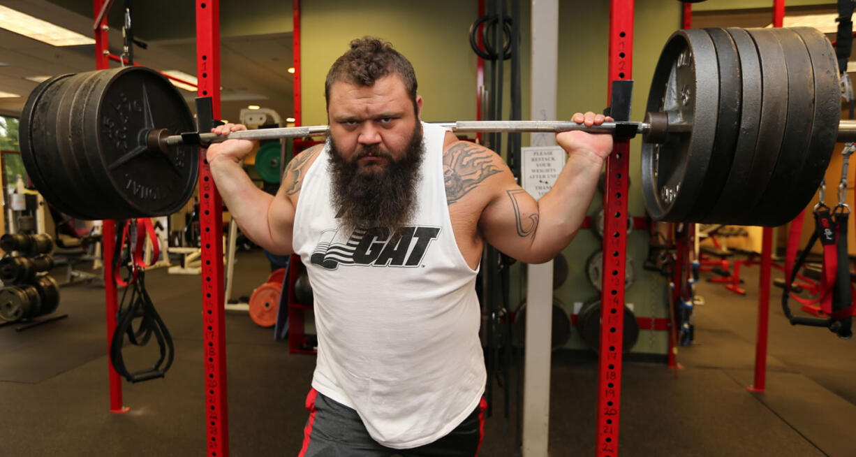 Robert Oberst lifts at Fitness 1440 in Bend, Ore. Oberst will be competing in America?s Strongest Man competition, which will be held in Atlanta on Oct. 31.