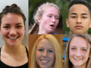 Week 5 fall sports prep athlete of the week Makena Wilcox of Columbia River swimming with nominees (clockwise from top left) Savanna Craig of Mountain View cross country, Yacine Guermali of Camas cross country, Elle Nesbitt of Woodland volleyball and Taryn Ries of Ridgefield soccer