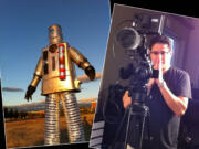 The robotic star (played by Joseph LeBard) of the new Lincoln's Beard music video &quot;Wired Monkeys&quot; stands in a Clark County field during filming this summer.