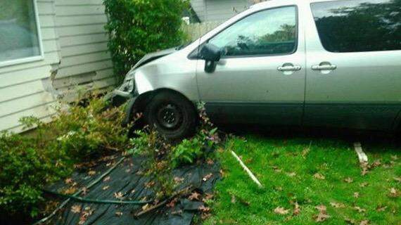 A home was damaged Saturday when a minivan that had just been involved in a collision with a car, crashed through a fence and struck the building. The incident happened at about 4:50 p.m. near the intersection of Southeast 34th Street and 168th Avenue in Vancouver.