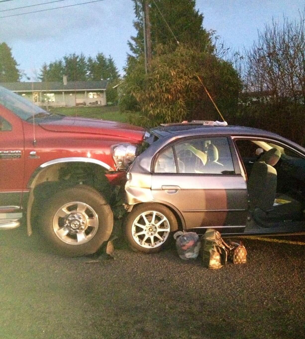 A Dodge Ram rear-ended a Honda Civic Friday afternoon west of Battle Ground.