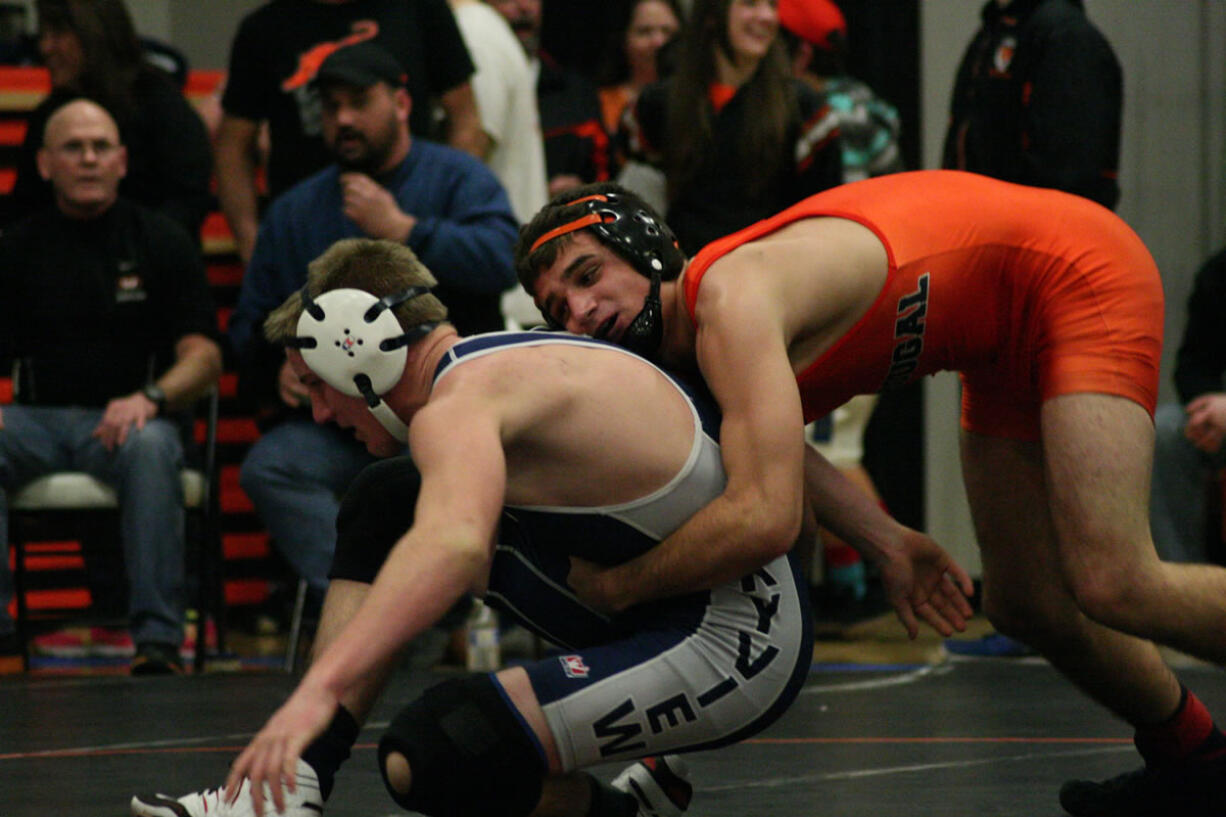 Panther junior Tanner Baldwin (right) captured the 152-pound Washougal River Rumble championship Saturday, at Washougal High School.