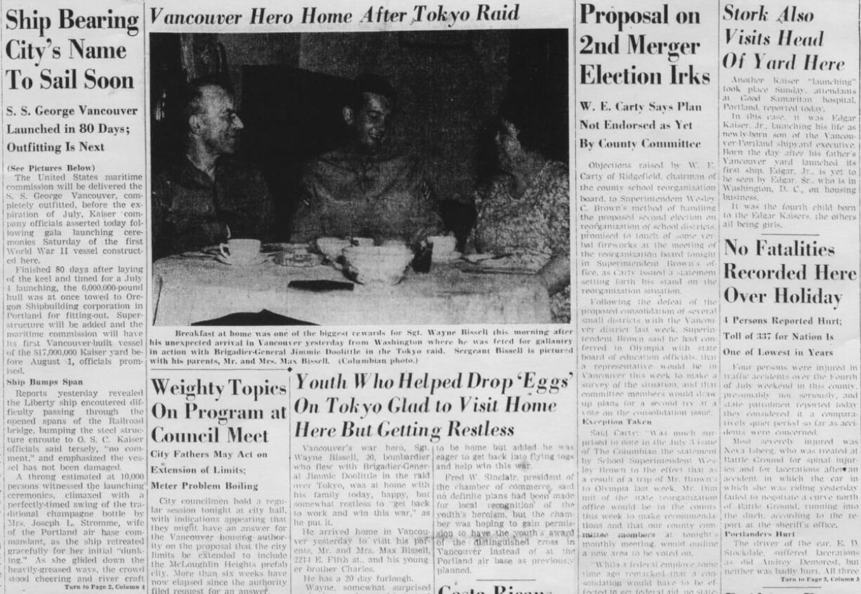 The Columbian's front page on July 6, 1942, shows Clark County's attention was on the events of World War II.