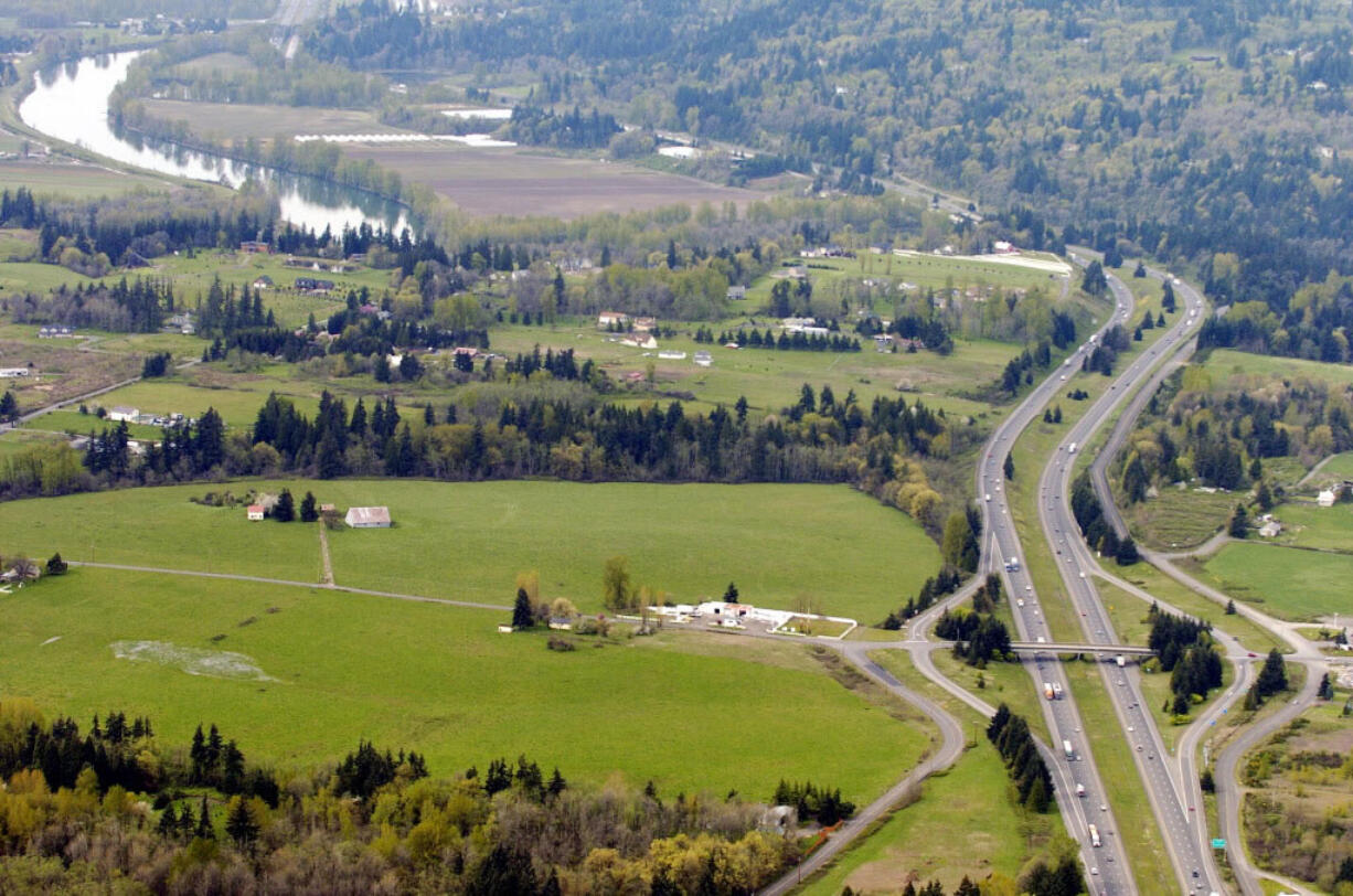 An aerial view which includes the proposed site of a Cowlitz casino in Clark County.