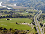 An aerial view which includes the proposed site of a Cowlitz casino in Clark County.