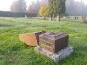 Photos courtesy of the city of Camas
This headstone was among 16 damaged by vandalism at the Camas Cemetery. Police are currently investigating the incident, which was reported on Wednesday.