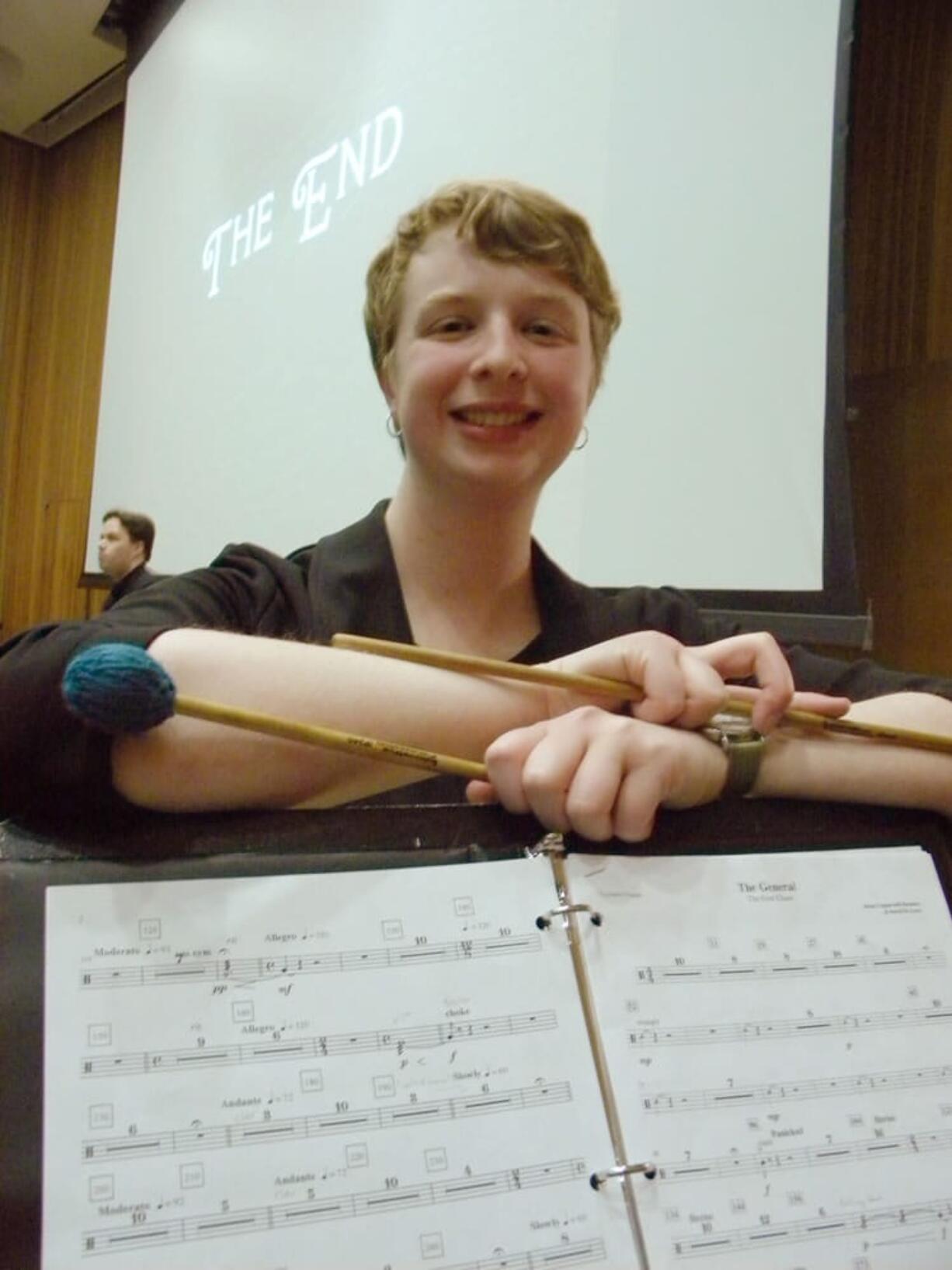 Dana Coppernoll-Houston of Vancouver, following the performance of her soundtrack for the silent movie classic &quot;The General&quot; at the University of Portland last spring. A portion of her soundtrack is the new on-hold music for Evergreen Public Schools&#039; district phone system.