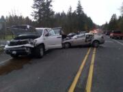 Two vehicles collided on state Highway 503, about two miles north of Battle Ground, clogging traffic in both directions.