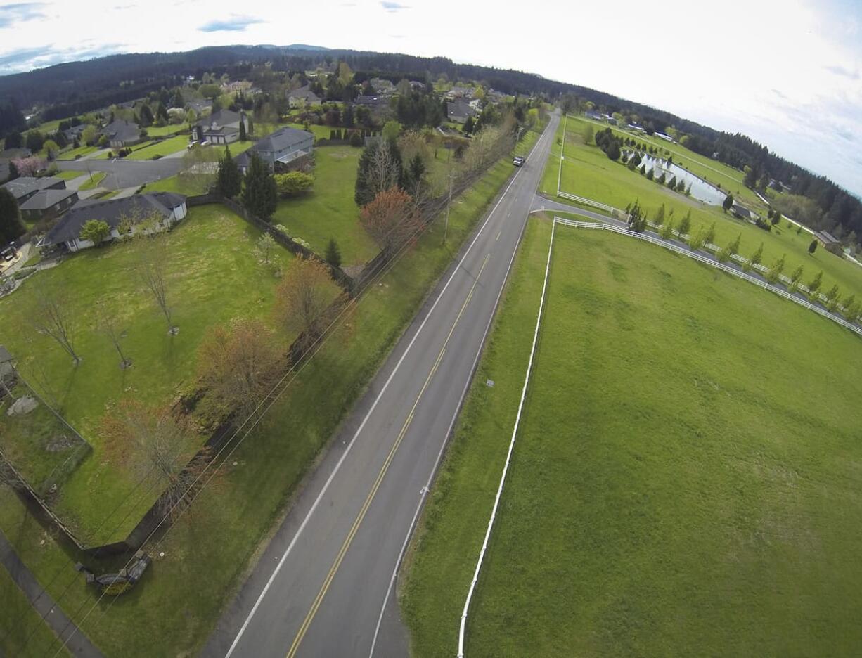 Aerial photo of homes in a rural area of Clark County, shot April 10, 2015.