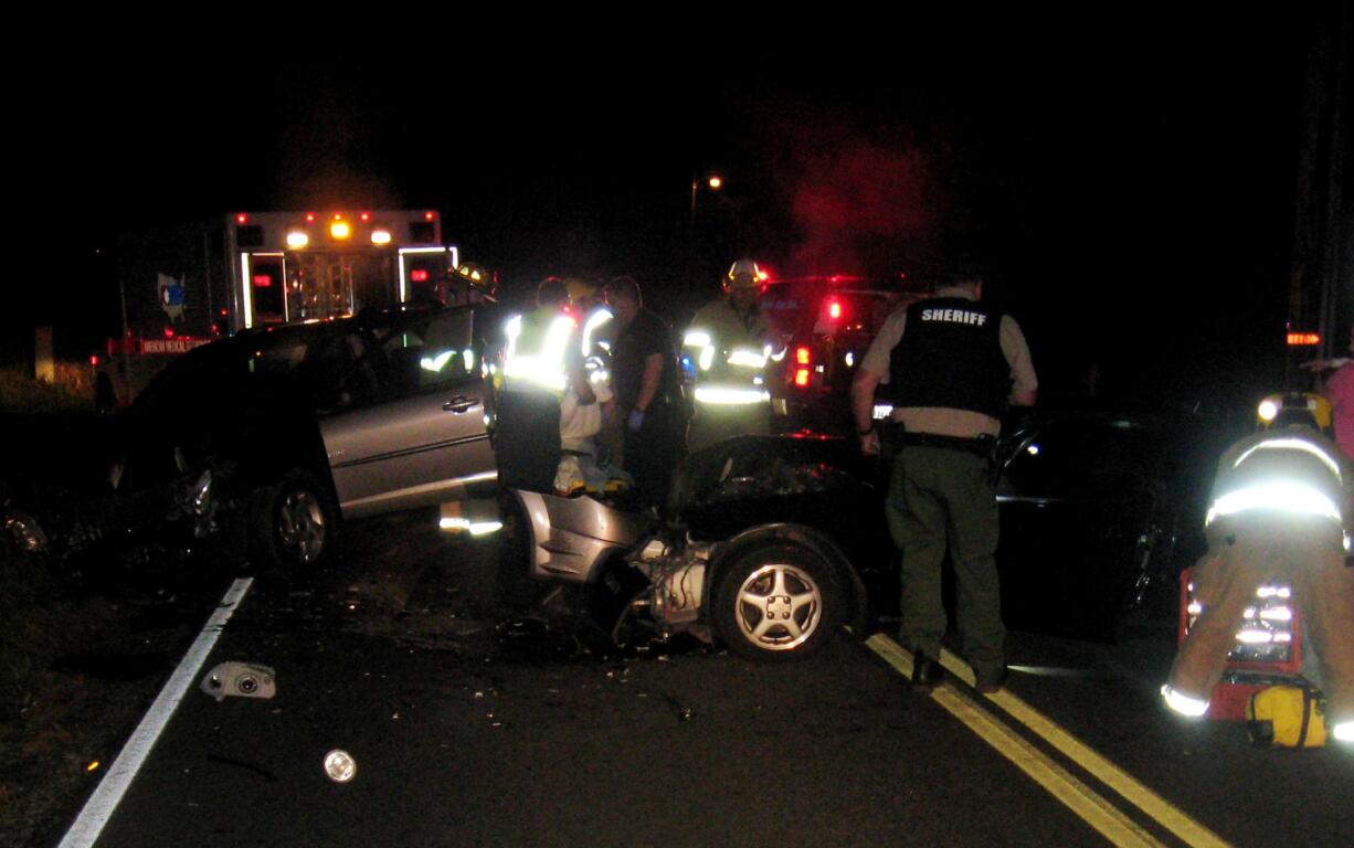 Two people were injured Wednesday evening in a crash near Northeast 159th Street and Parkinen Road in Hockinson.