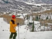 Snowmass Village from under the Coney Glade lift, Snowmass Resort, Colo.