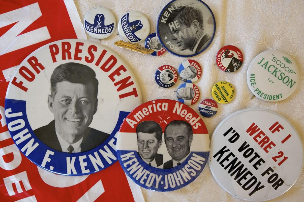 Campaign buttons (and one gold-colored PT boat pin) from the 1960 campaign that are part of Dan Ogden's collection.