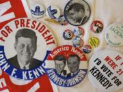 Campaign buttons (and one gold-colored PT boat pin) from the 1960 campaign that are part of Dan Ogden's collection.