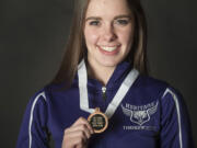 Colleen Woods of Heritage High School, our girls swimmer of the year, shows her medal in Vancouver, Tuesday November 24, 2015.