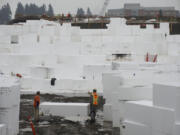 Most of the geofoam blocks being used for the Salmon Creek Interchange Project measure 3 feet by 4 feet by 9 feet, according to the Washington State Department of Transportation.