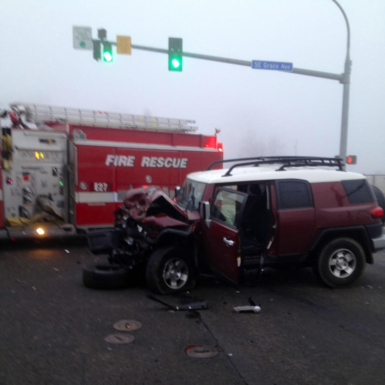 This Toyota FJ Cruiser rear-ended another vehicle Monday afternoon in Battle Ground.