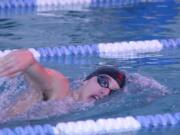 Kasey Calwell helped the Camas boys swimming team win the 200 medley and the 400 freestyle relay races Wednesday, at the Grass Valley Aquatic Center.