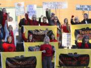 Protesters gather at Clark College on Oct.