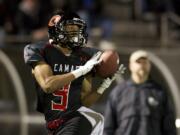 James Price of Camas brings in a touchdown reception Friday.