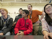 From left, Josh Shepherd, 16; Blake Brusch, 17; Daniel Rodricks, 17; teacher David Britton; and Christina Chow, 16, work together during an AP computer programing class at Union High School. After his retirement from Hewlett-Packard, Britton started volunteering in the classroom through nConnect's mentor program that matches high-tech professionals with schools that offer advanced courses.