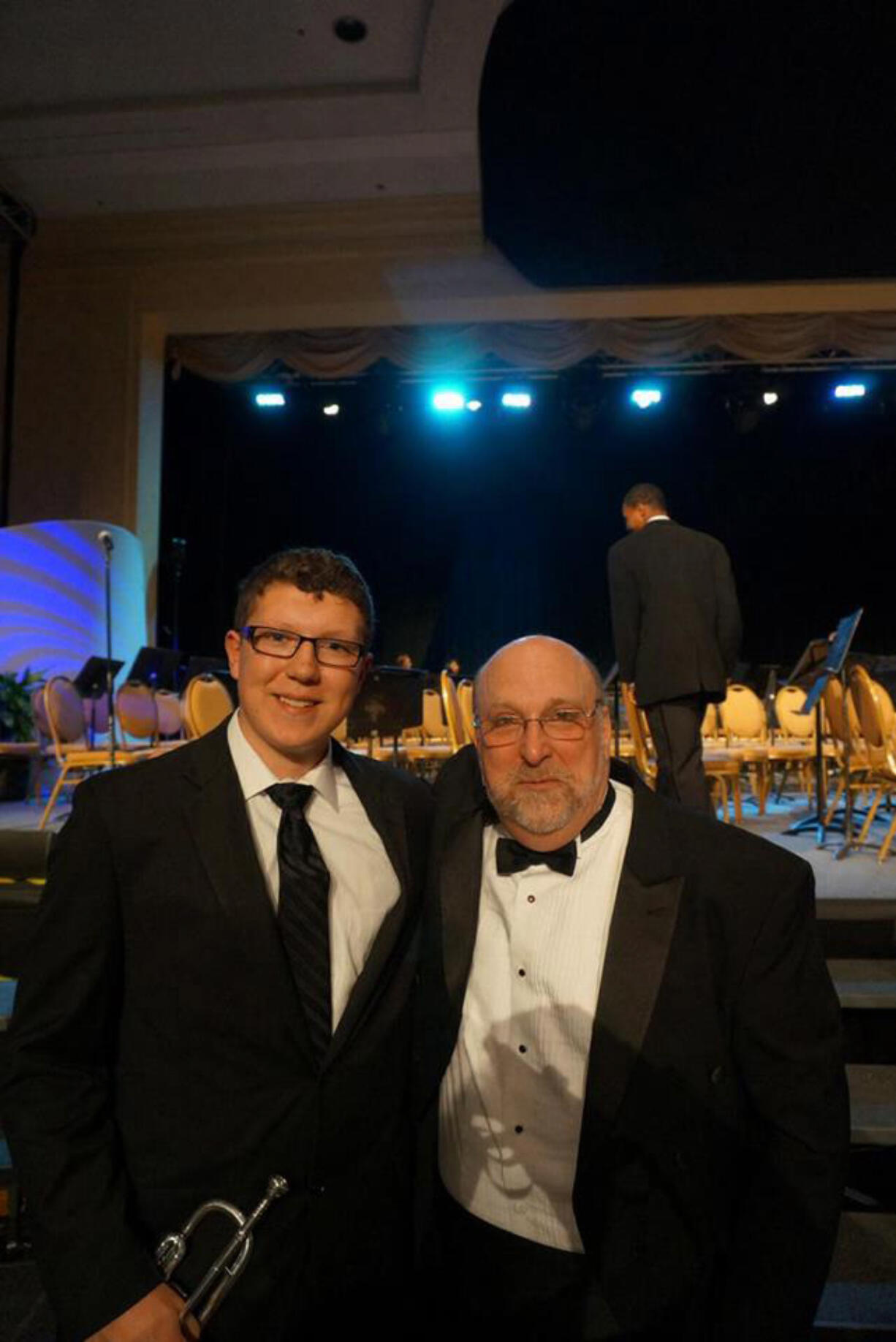 Clark County: Camas High School's Isaac Hodapp greets Peter Boonshaft, the trumpeter's conductor  the National Association for Music Education's All-National Honor Band, which performed Oct. 30 in Nashville.