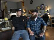 Tattoo artist Brandon Hozack, left, started working at Washougal&#039;s 3rd Heart Tattoo in April, and found not only a new career, but a best friend in shop owner Ryan &quot;Boomer&quot; Boomhower, right.