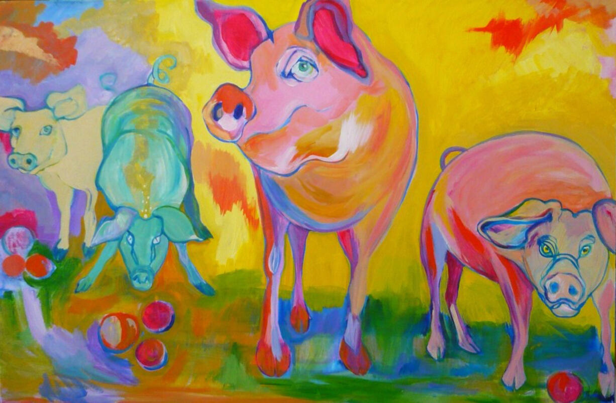 &quot;Pigs,&quot; by Cynthia Heise.  North Bank Artists Gallery celebrates its 10th Anniversary with an exhibit of new work from current and former gallery members, Nov.