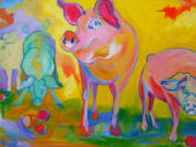 &quot;Pigs,&quot; by Cynthia Heise.  North Bank Artists Gallery celebrates its 10th Anniversary with an exhibit of new work from current and former gallery members, Nov.